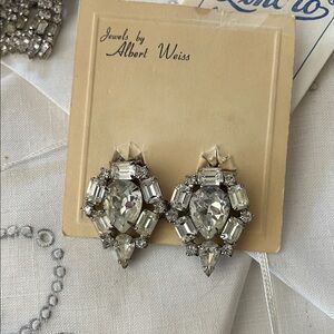 1950’s Albert Weiss Crystal lever back Cluster Earrings on original card